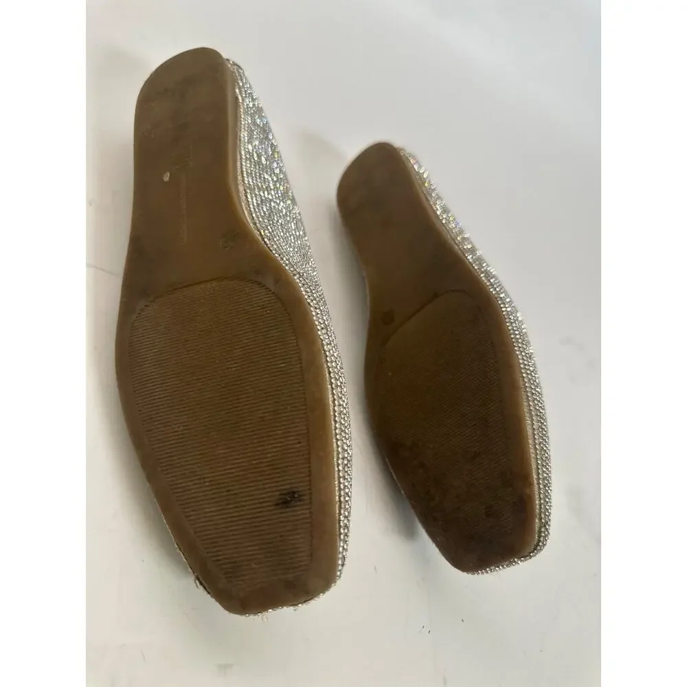 INC Silver Rhinestone Ballet Flats Size 10 Sparkle Slip-On